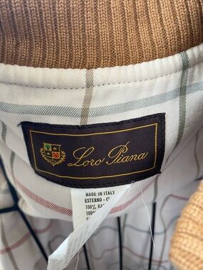 Loro Piana Cream Plaid Shirt Jacket with Brown Knit Collar